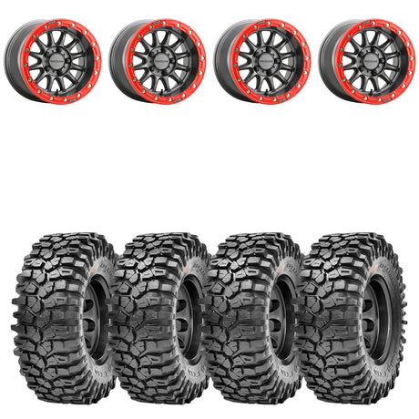 Raceline A14GR Gunmetal/Red Alpha 5 Lug Beadlock & Maxxis Roxxzilla Radial Wheel & Tire Kit