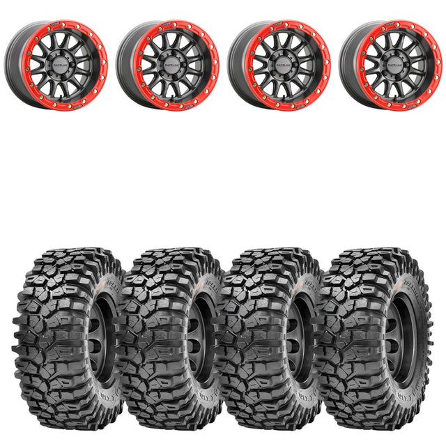 Raceline A14GR Gunmetal/Red Alpha 5 Lug Beadlock & Maxxis Roxxzilla Radial Wheel & Tire Kit