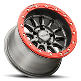 Raceline A14GR Gunmetal/Red Alpha 5 Lug Beadlock & Maxxis Roxxzilla Radial Wheel & Tire Kit