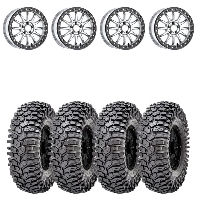 Raceline A14SB Alpha Silver/Black Beadlock & Maxxis Roxxzilla Radial Wheel & Tire Kit