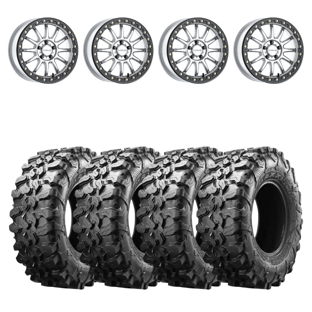 Raceline A14SB Silver/Black Alpha Beadlock & Maxxis Carnivore Radial Wheel & Tire Kit