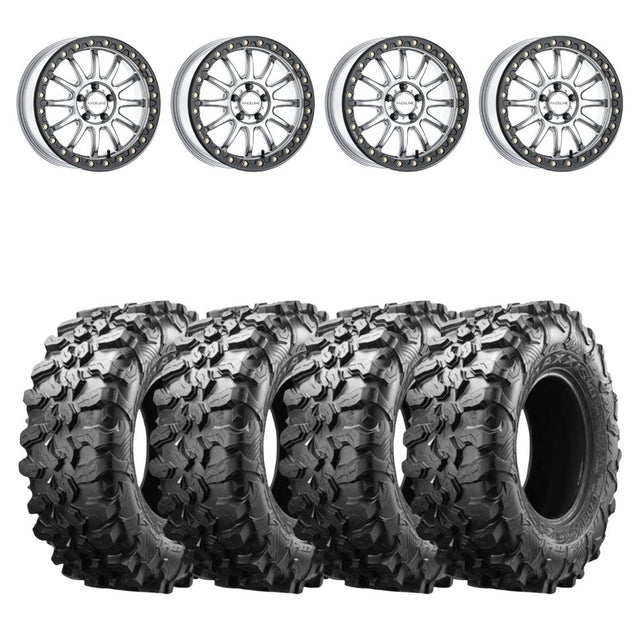 Raceline A14SB Silver/Black Alpha Beadlock & Maxxis Carnivore Radial Wheel & Tire Kit
