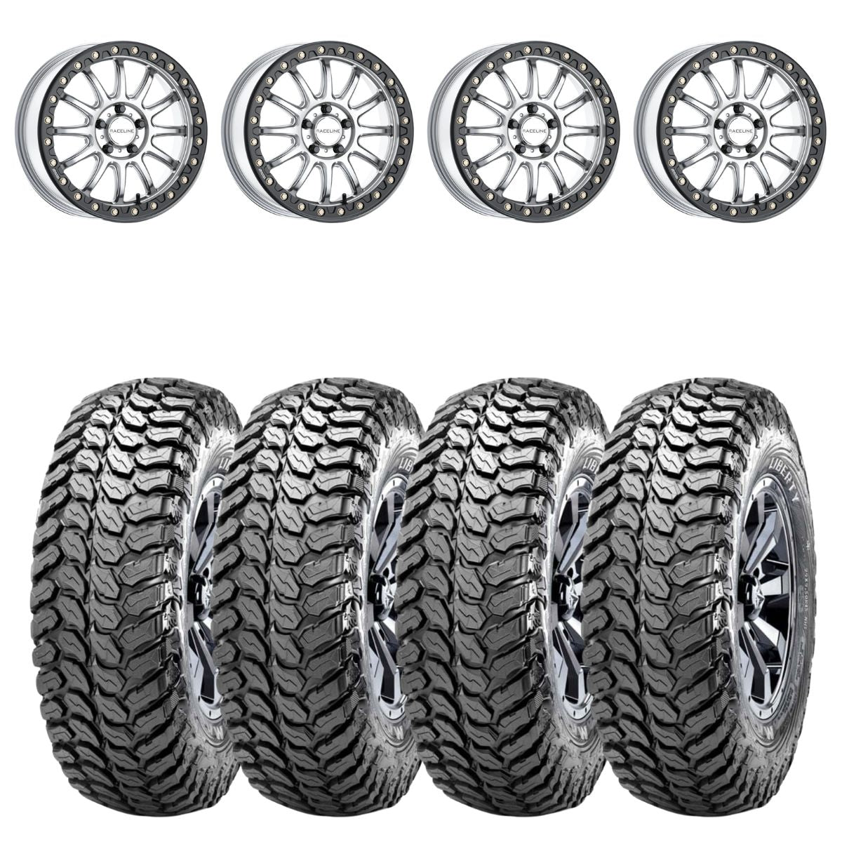 Raceline A14SB Silver/Black Alpha Beadlock & Maxxis Liberty Performance Off Road Wheel & Tire Kit