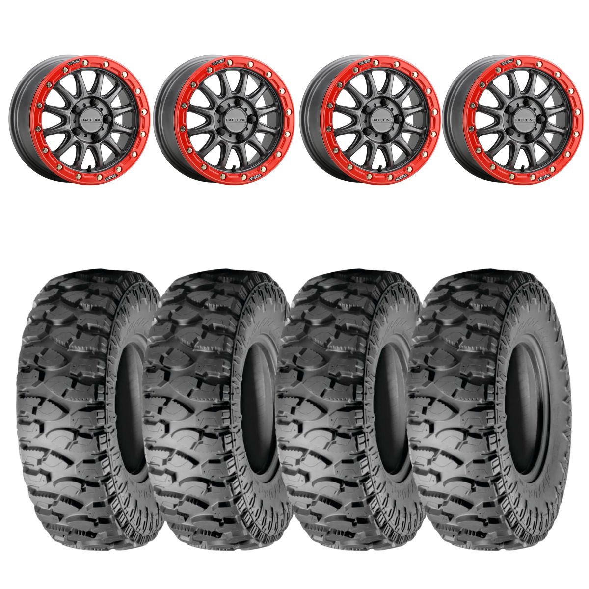 Raceline Gunmetal/Red A14GR Alpha 5 Lug BeadLock & Atturo Trail Blade