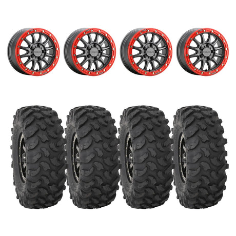 Raceline Gunmetal/Red A14GR Alpha BeadLock 5 Lug & System 3 XTR370 Offroad Wheel & Tire Kit