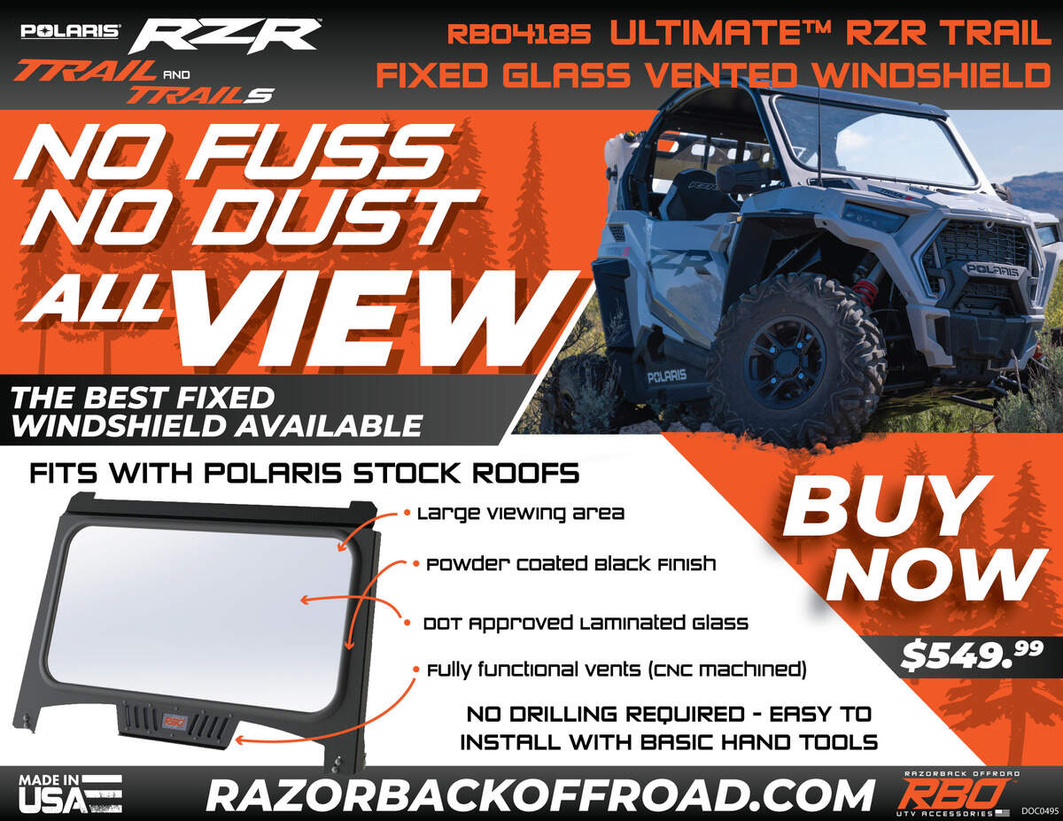 Razorback Offroad '21-'23 Ultimate Polaris RZR Trail Fixed Glass Vented Windshield