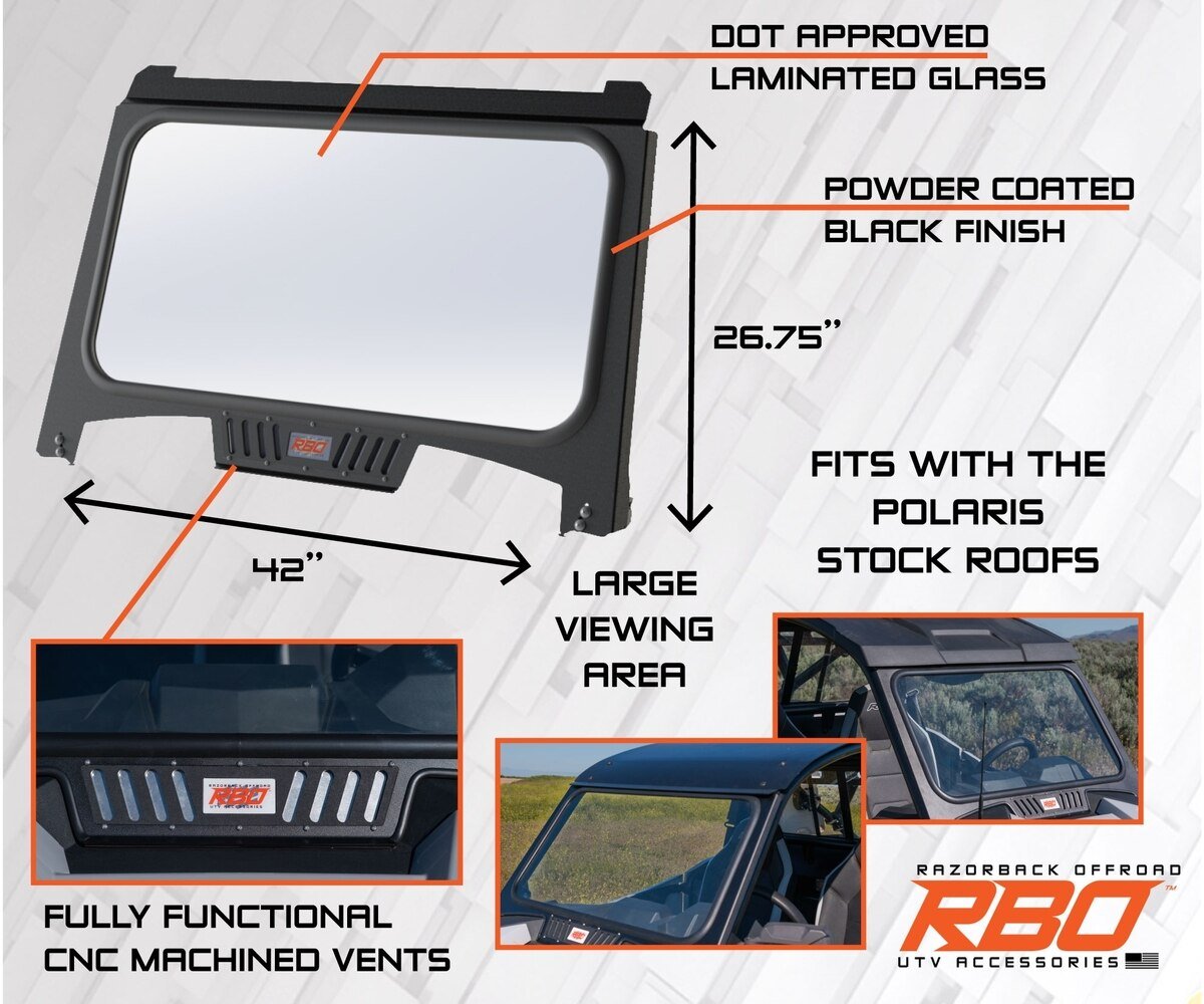 Razorback Offroad '21-'23 Ultimate Polaris RZR Trail Fixed Glass Vented Windshield