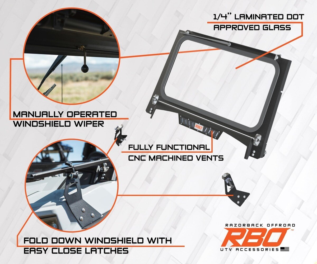 Razorback Offroad '21-'23 Ultimate Polaris RZR Trail Folding Glass Windshield