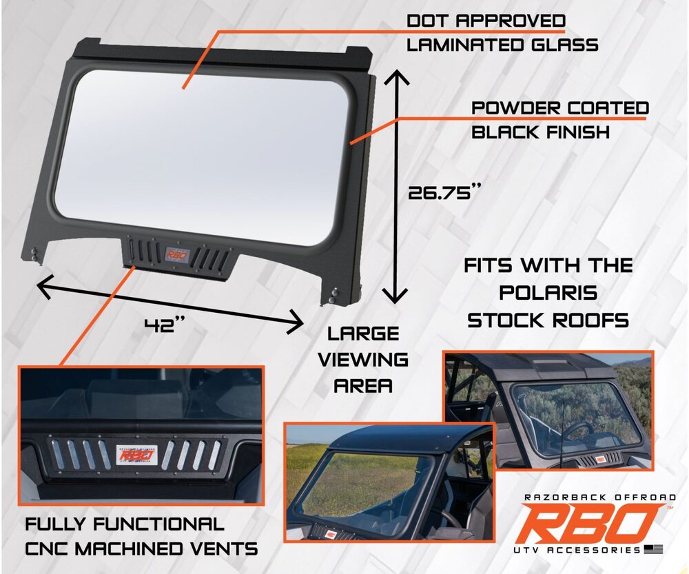 Razorback Offroad Polaris RZR Ultimate Trail Fixed Glass Vented Windshield