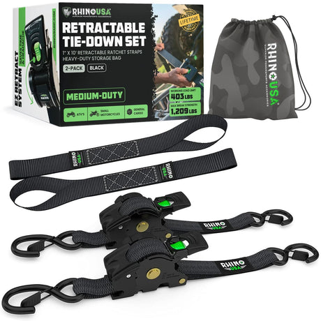 Rhino USA 1" x 10' Retractable Ratchet Straps
