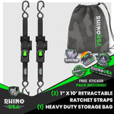 Rhino USA 1" x 10' Retractable Ratchet Straps