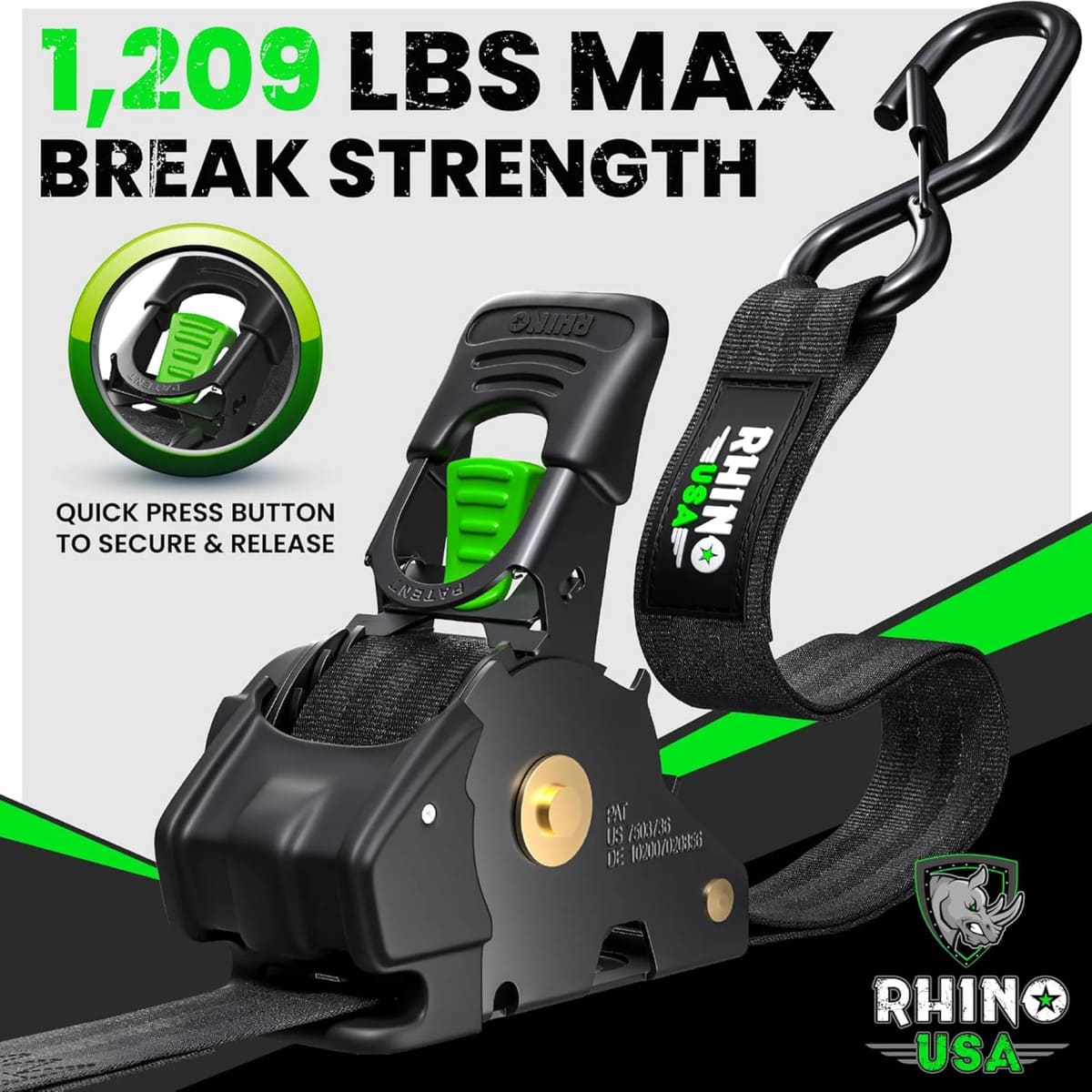 Rhino USA 1" x 10' Retractable Ratchet Straps