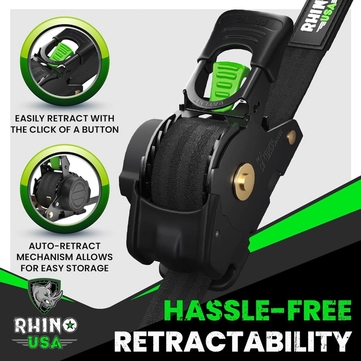 Rhino USA 1" x 10' Retractable Ratchet Straps