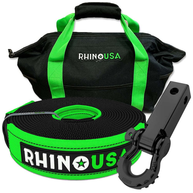 Rhino USA 20' Tow Strap & Shackle Hitch Receiver Combo