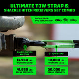 Rhino USA 20' Tow Strap & Shackle Hitch Receiver Combo