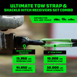 Rhino USA 30' Tow Strap & Shackle Hitch Receiver Combo