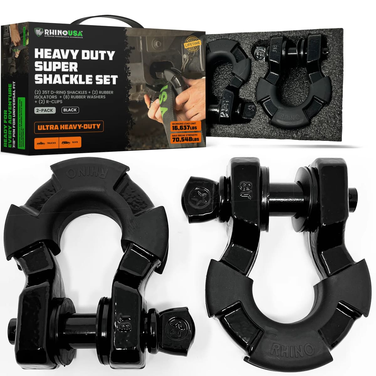 Rhino USA 8-Ton Super Shackles w/ Isolators