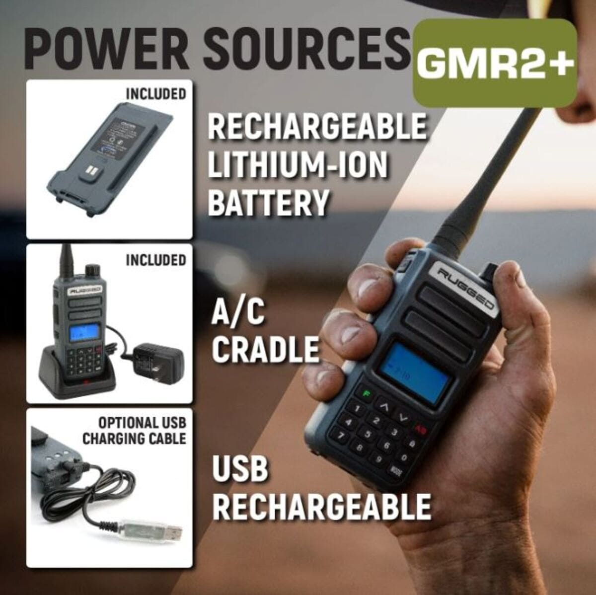 Rugged Radios GMR2 PLUS GMRS and FRS Two Way Handheld Radio - Grey