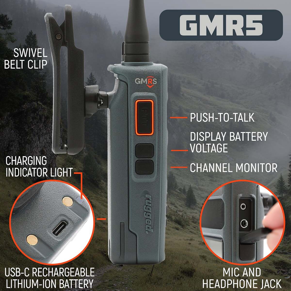 Rugged Radios GMR5 5W GMRS Handheld Radios 2-Pack