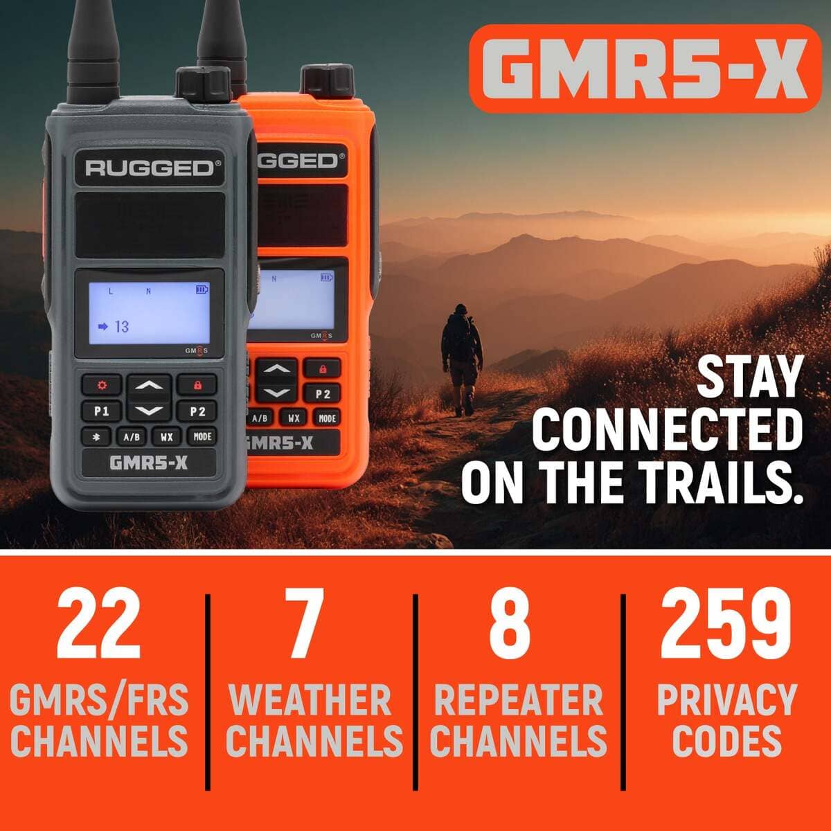 Rugged Radios GMR5-X - 5W Handheld Radio - Waterproof with XL Battery - 2 Pack