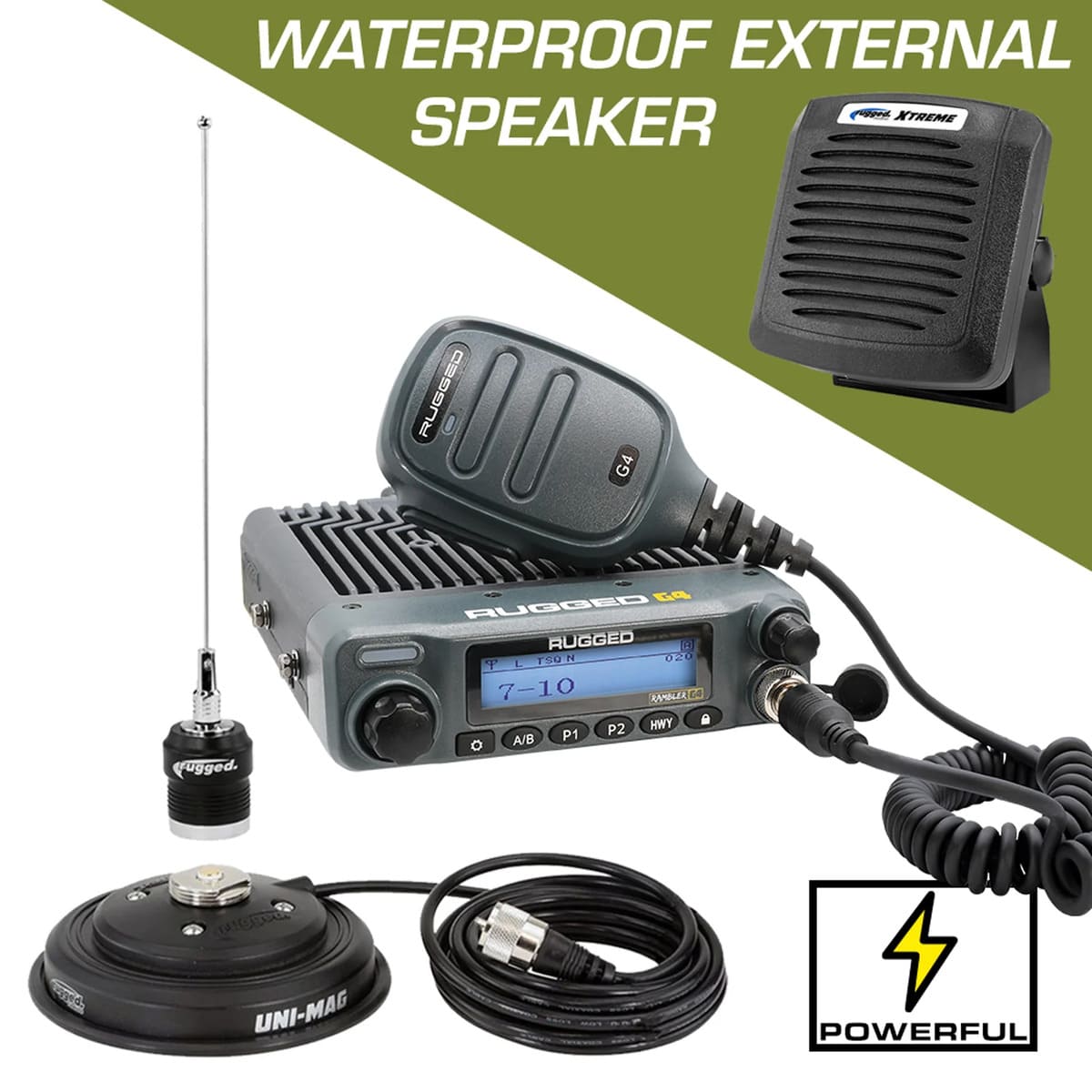 Rugged Radios Rambler G4 High Power GMRS Mobile Radio & External Speaker Kit