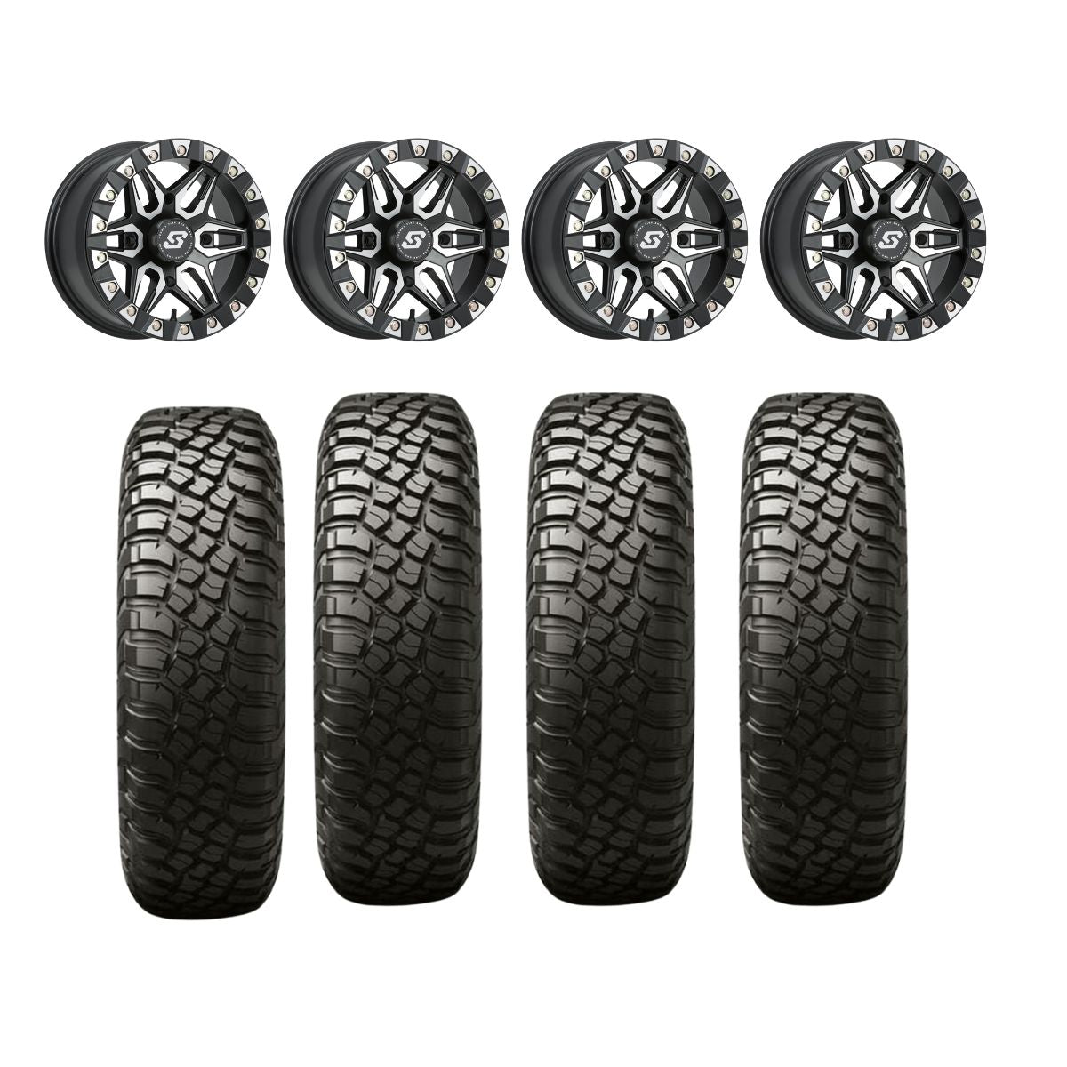 Sedona Split 6 Black/Machined Beadlock & BFGoodrich T/A KM3 UTV Mud-Terrain Wheel & Tire Kit
