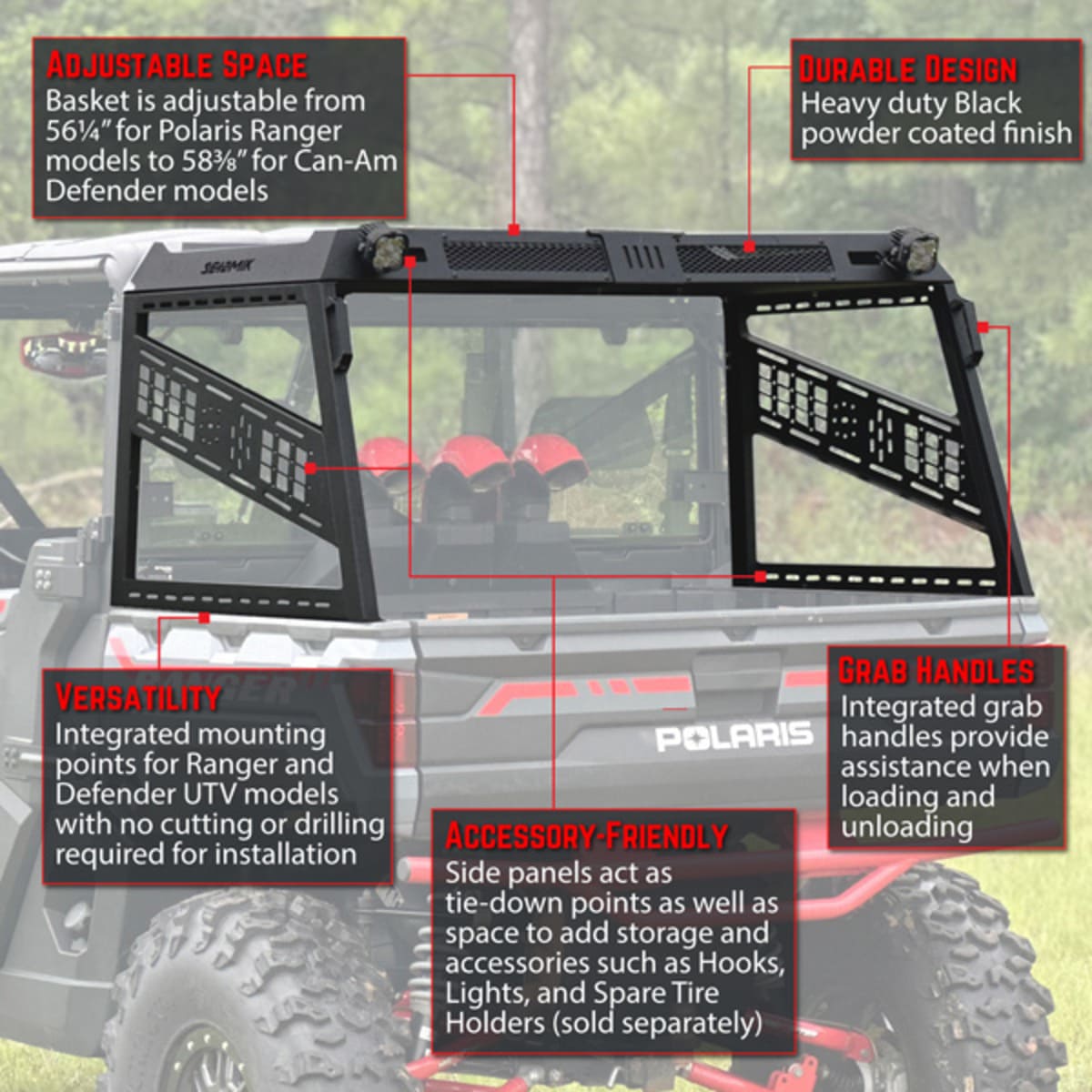 Seizmik Polaris Ranger & Can-Am Defender Full Height Bed Rack