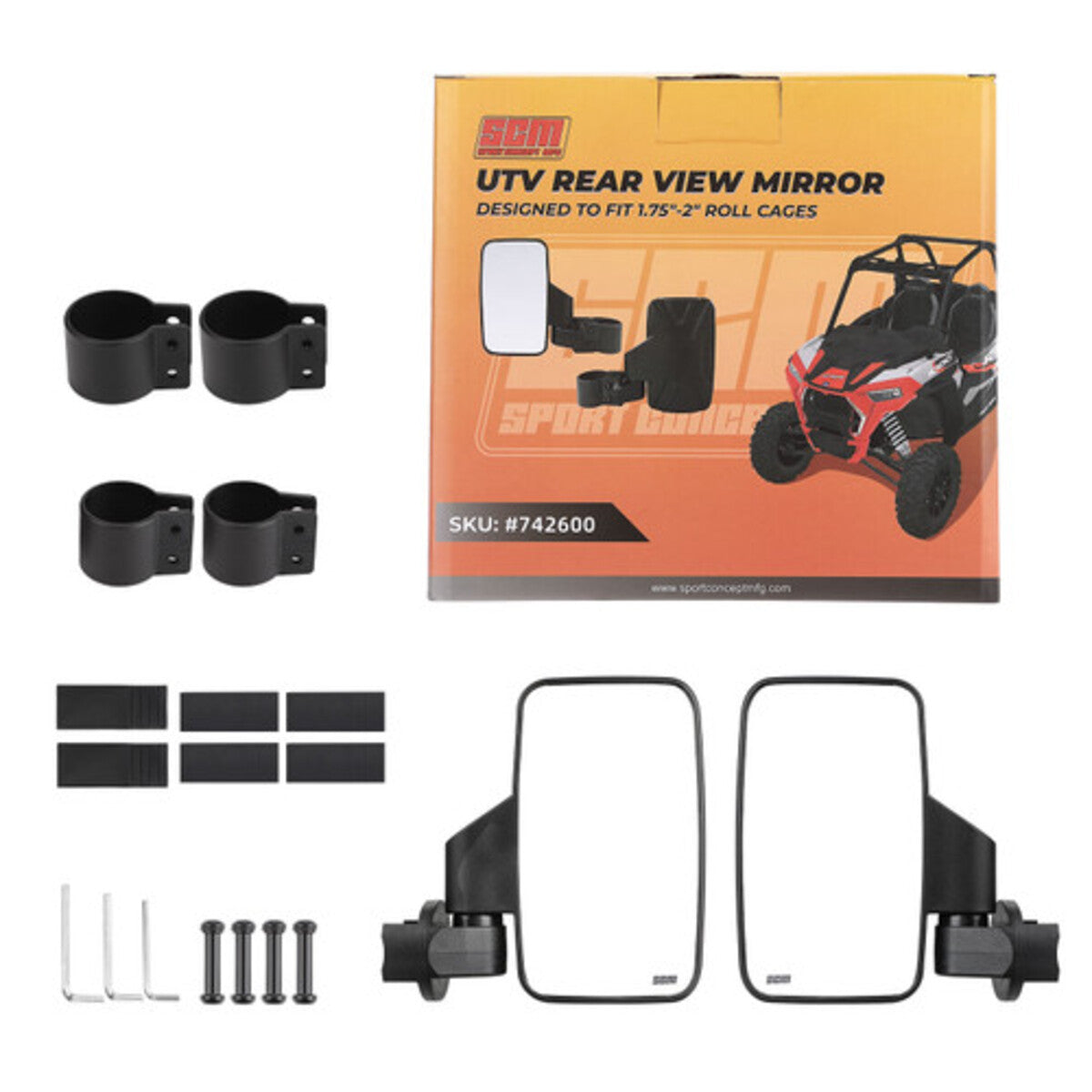 Spike Side View Mirrors 1.75"-2.00" Round Roll Cages - 1 Pair