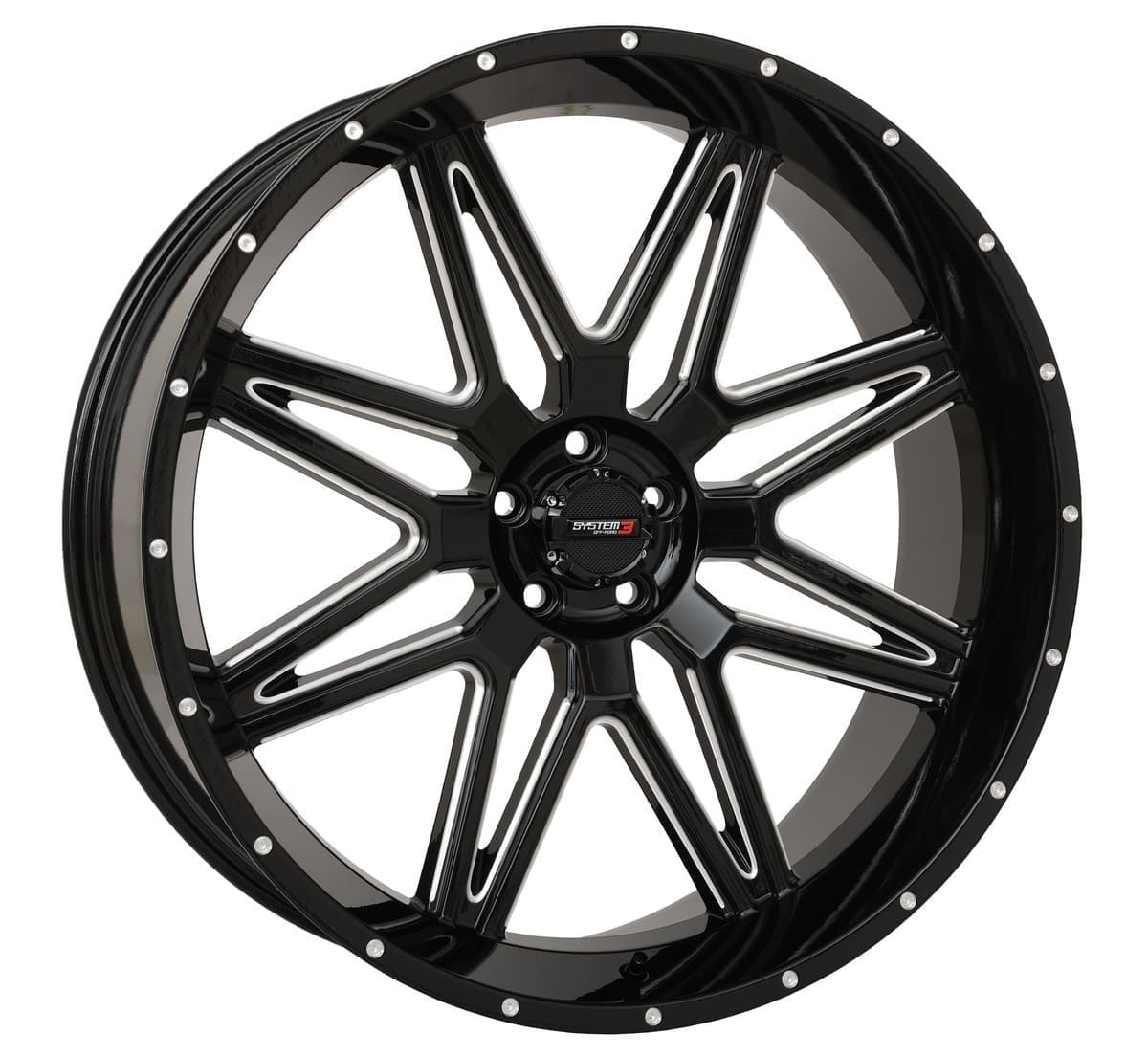 System 3 Gloss Black/Milled ST-7 & Sedona Buzz Saw RT Wheel & Tire Kit