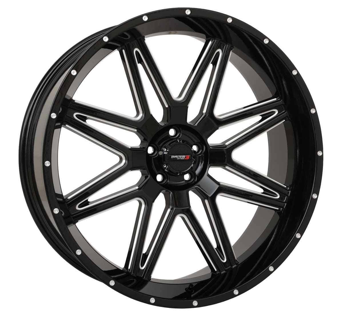 System 3 Gloss Black/Milled ST-7 & Sedona Ridge Saw Wheel & Tire Kit