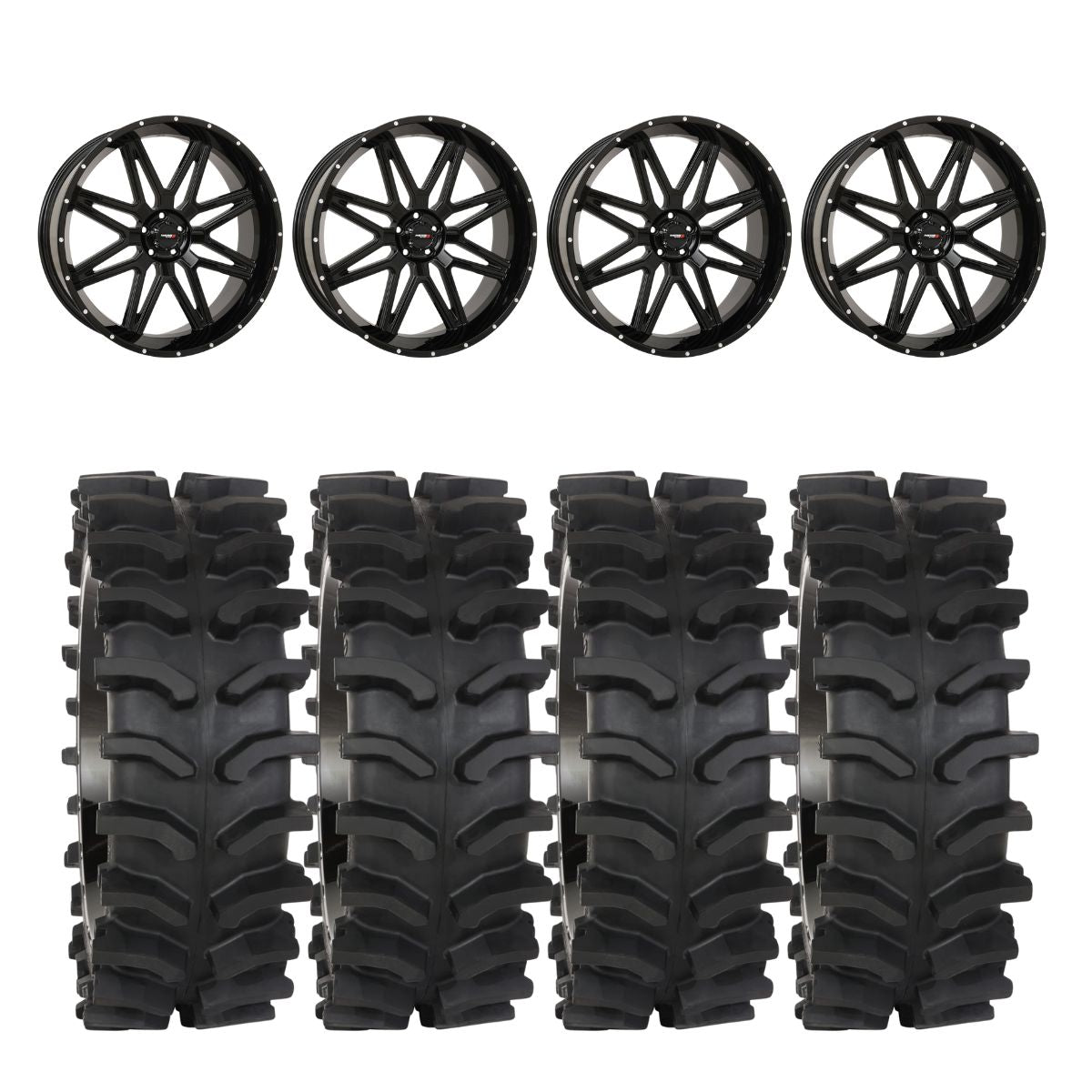 System 3 Gloss Black ST-7 & System 3 XT400W Xtreme Mud Wheel & Tire Kit