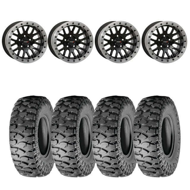 System 3 Gloss Black w/Matte Brushed Ring SB-9 Beadlock & Atturo Trail Blade Boss Wheel & Tire Kit