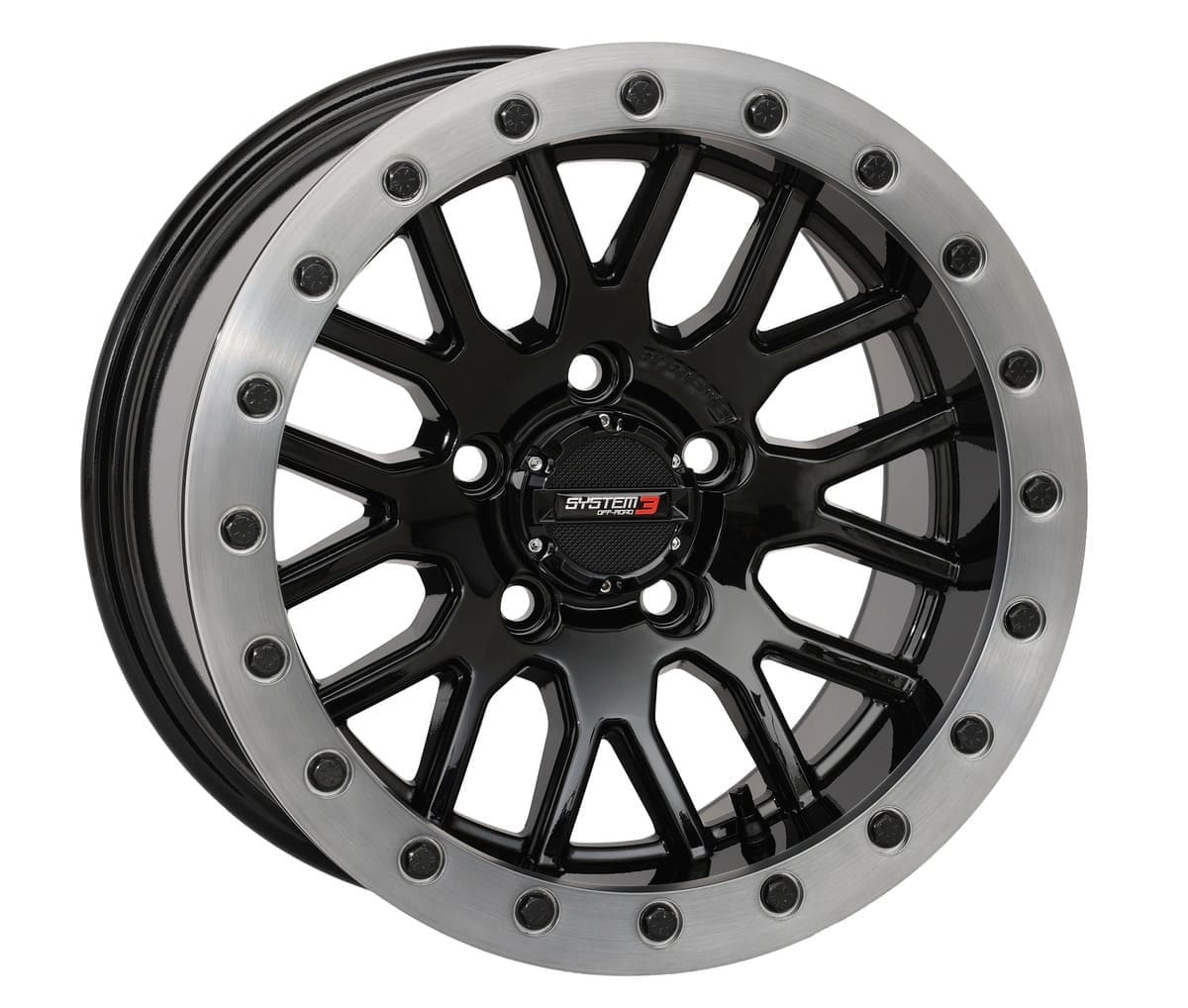 System 3 Gloss Black w/ Matte Brushed Ring SB-9 Beadlock & Sedona Trail Saw Wheel & Tire Kit