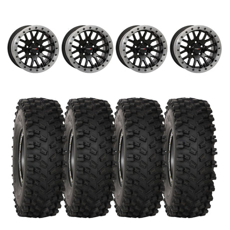 System 3 Gloss Black w/Matte Brushed Ring SB-9 Beadlock & System 3 ATX470 All Terrain Xtreme Wheel & Tire Kit