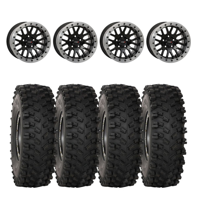 System 3 Gloss Black w/Matte Brushed Ring SB-9 Beadlock & System 3 ATX470 All Terrain Xtreme Wheel & Tire Kit