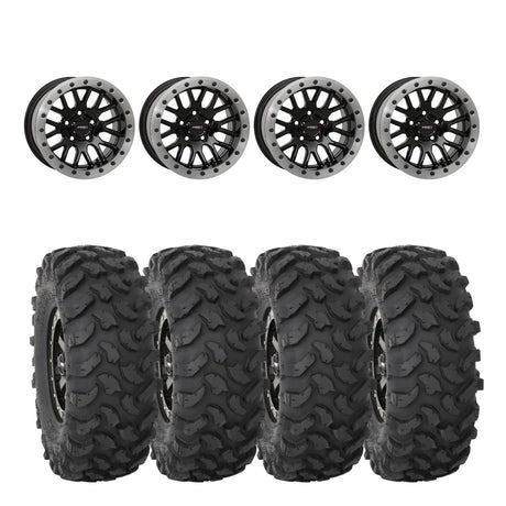 System 3 Gloss Black w/ Matte Brushed Ring SB-9 Beadlock & System 3 Offroad XTR370 Wheel & Tire Kit