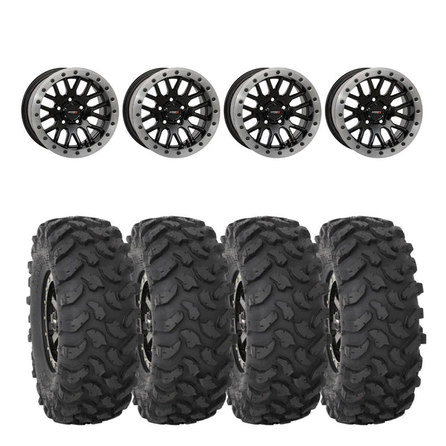 System 3 Gloss Black w/ Matte Brushed Ring SB-9 Beadlock & System 3 Offroad XTR370 Wheel & Tire Kit