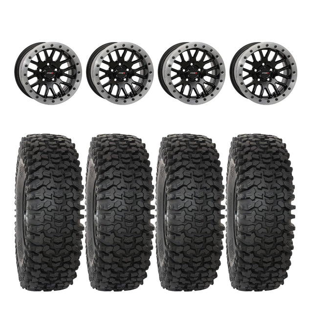 System 3 Gloss Black w/Matte Brushed Ring SB-9 Beadlock & System 3 RC500 10 Ply Rock Crawler Wheel & Tire Kit