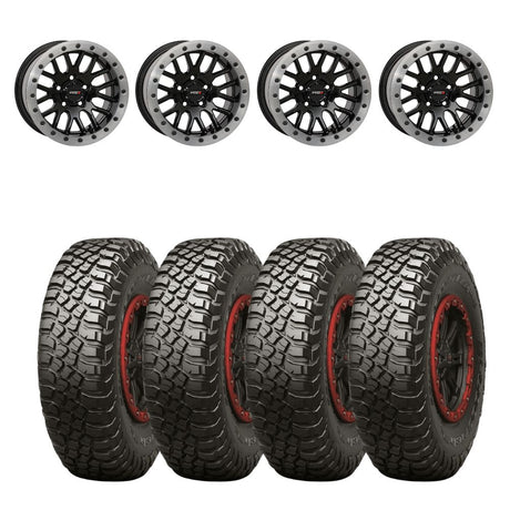 System 3 Gloss Black With Matte Brushed Ring SB-9 Beadlock & BFGoodrich Mud-Terrain T/A KM3 Wheel & Tire Kit