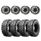 System 3 Gloss Black with Matte Brushed Ring SB-9 Beadlock & Maxxis Radial Carnivore Wheel & Tire Kit