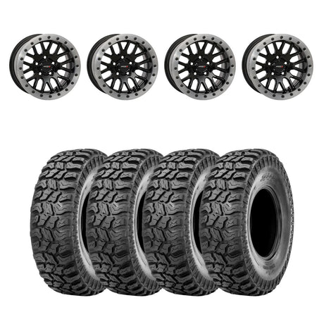 System 3 Gloss Black With Matte Brushed Ring SB-9 Beadlock & Sedona Ridge Saw Wheel & Tire Kit