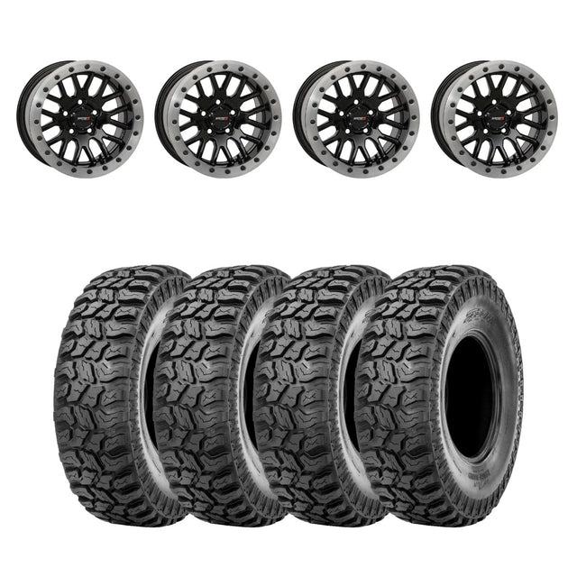 System 3 Gloss Black With Matte Brushed Ring SB-9 Beadlock & Sedona Ridge Saw Wheel & Tire Kit