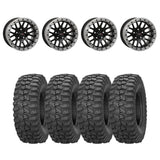 System 3 Gloss Black With Matte Brushed Ring SB-9 Beadlock & Sedona Rockabilly Wheel & Tire Kit