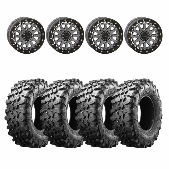 System 3 Gunmetal Grey SB-6 Beadlocks & Maxxis Radial Carnivore Wheel & Tire Kit