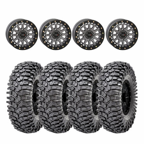 System 3 Gunmetal Grey SB-6 Beadlocks & Maxxis Radial Roxxzilla Wheel & Tire Kit