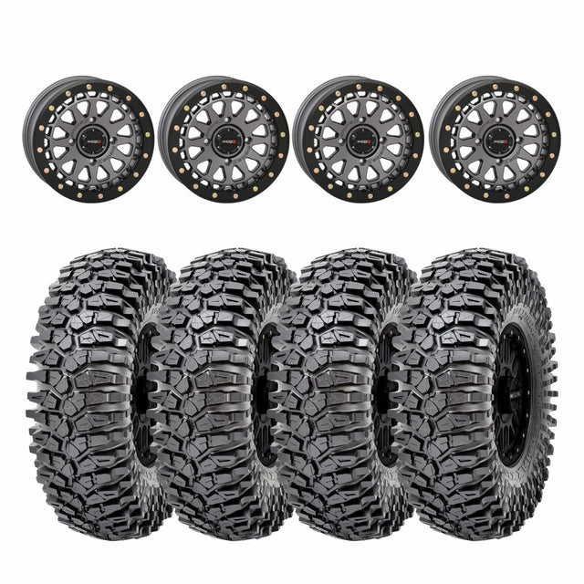 System 3 Gunmetal Grey SB-6 Beadlocks & Maxxis Radial Roxxzilla Wheel & Tire Kit