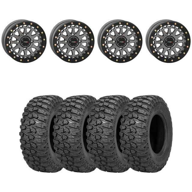 System 3 Gunmetal Grey SB-6 Beadlocks & Sedona Trail Saw Wheel & Tire Kit