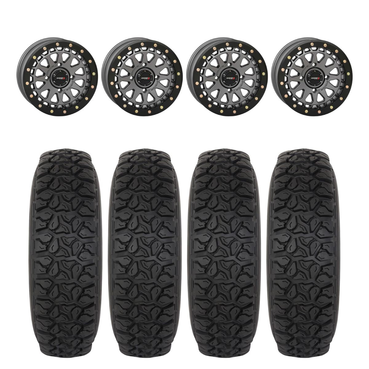 System 3 Gunmetal Grey SB-6 Beadlocks & System 3 DX440 Offroad Wheel & Tire Kit