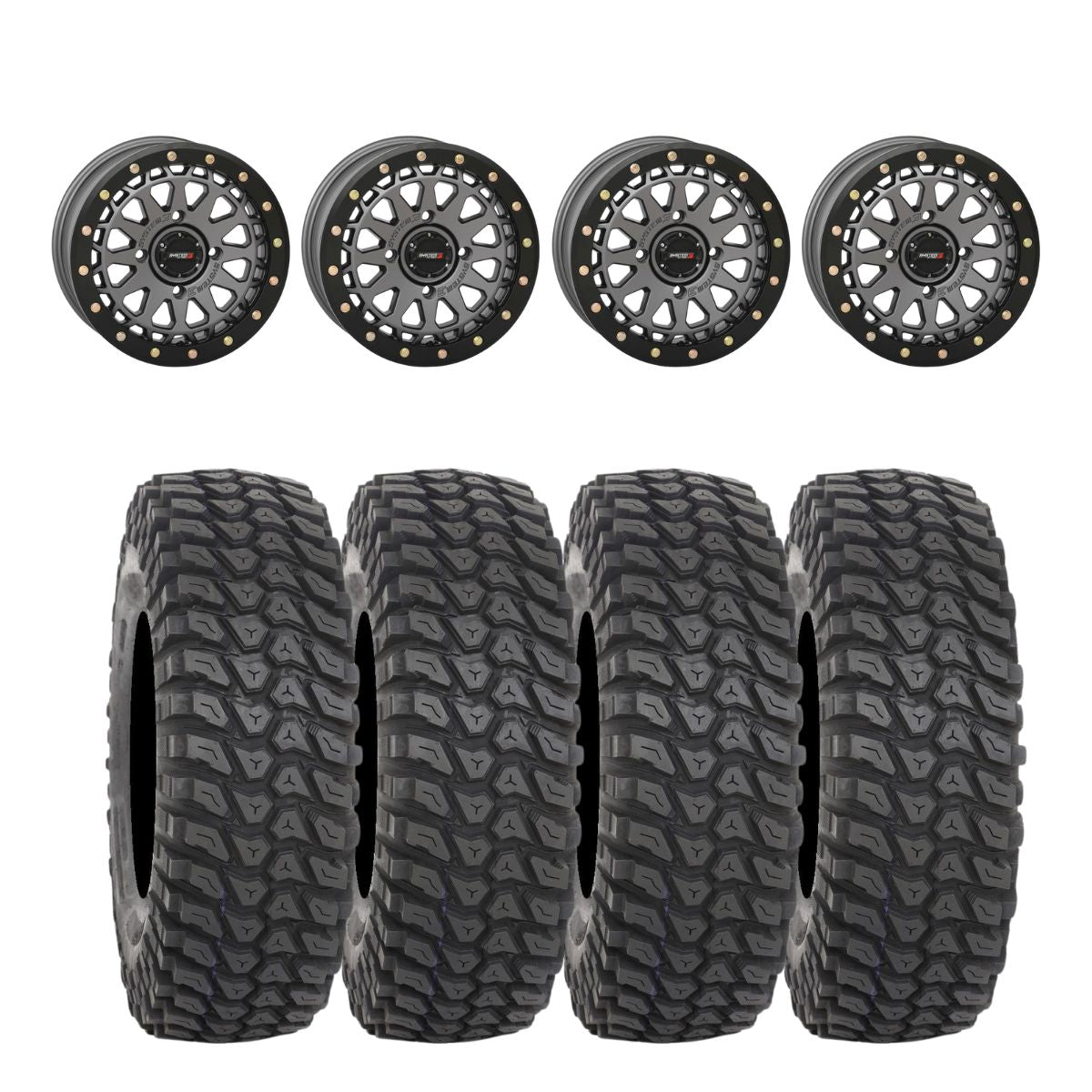 System 3 Gunmetal Grey SB-6 Beadlocks & System 3 Radial XCR350 UTV Wheel & Tire Kit