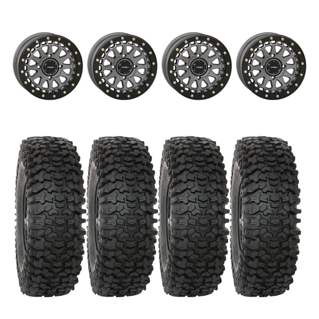 System 3 Gunmetal Grey SB-6 Beadlocks & System 3 RC500S 8 Ply Rock Crawler Wheel & Tire Kit